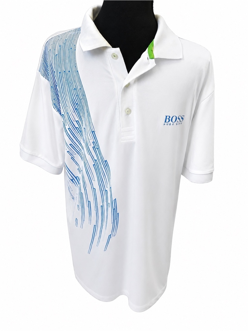 Hugo Boss White Blue Graphic Slim Fit Polo Shirt XXL